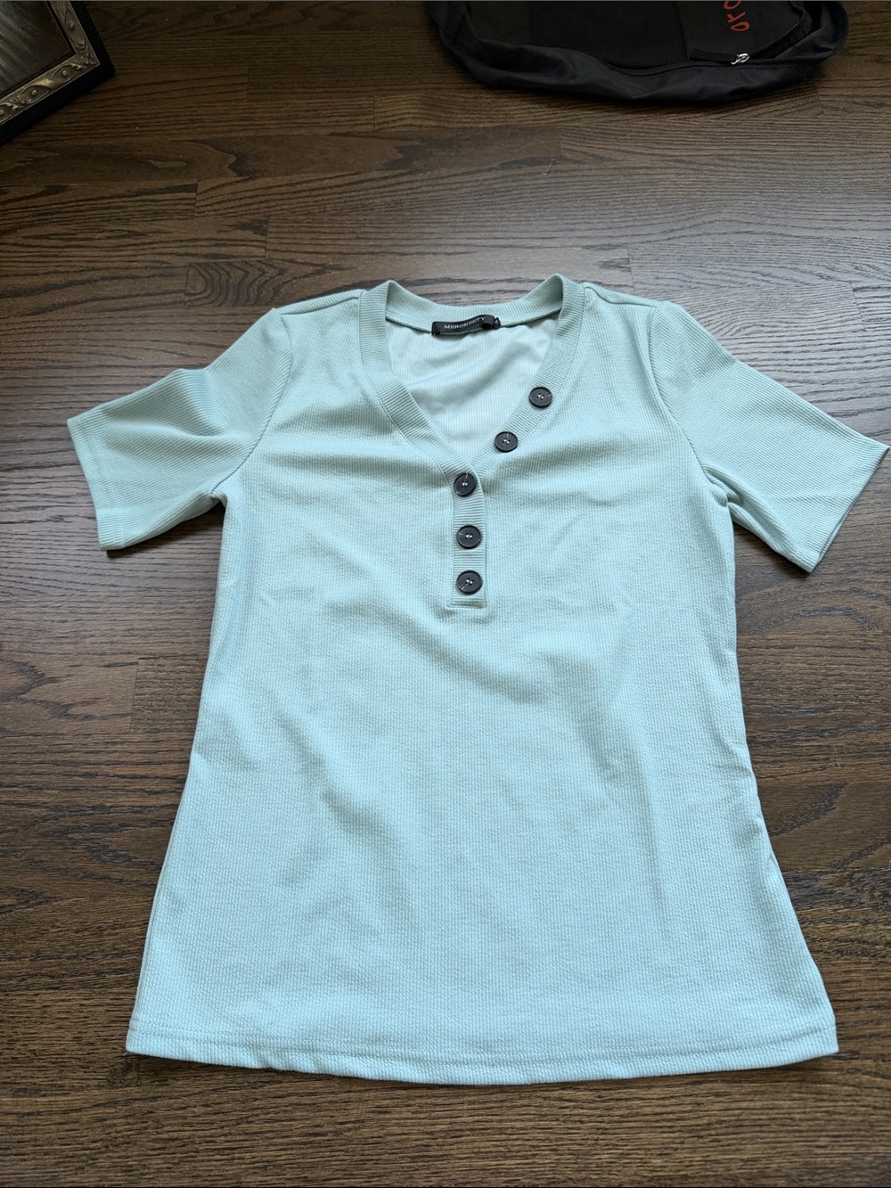 Women’s Short Sleeve Button Henley Tee - Light Aqua